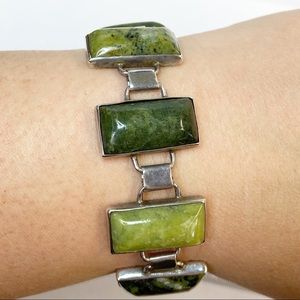 Vintage Sterling Silver Green Stone Bracelet